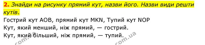 2. Знайди на рисунку прямий кут, назви його. Назви види решти кутів. — ГДЗ Математика 3 клас Скворцова 1-2 ч.