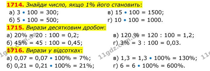 1714. Знайди число, якщо 1% його становить: — ГДЗ Математика 5 клас Бевз