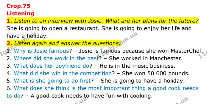 1. Listen to an interview with Josie. What are her plans for the future? — ГДЗ робочий зошит Англійська мова 6 клас Prepare