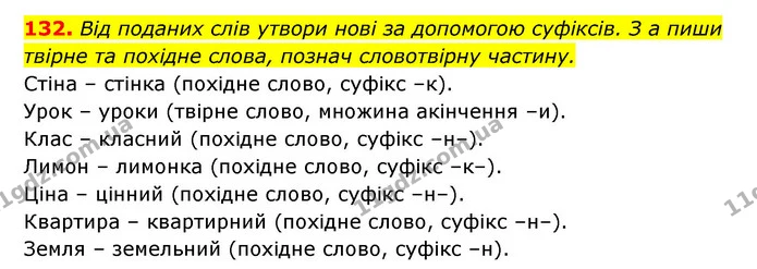 132. Від поданих слів утвори нові за допомогою суфіксів. З а пиши — ГДЗ Українська мова 6 клас Онатій