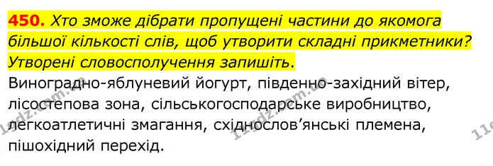 450. Хто зможе дібрати пропущені частини до якомога більшої кількості слів, щоб утворити складні прикметники? Утворені словосполучення — ГДЗ Українська мова 6 клас Заболотний 2020