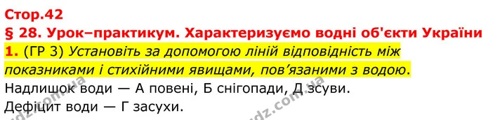 1. (ГР 3) Установіть за допомогою ліній відповідність між показниками і стихійними явищами, пов’язаними з водою. — ГДЗ Зошит практичні Географія 8 клас Гільберг