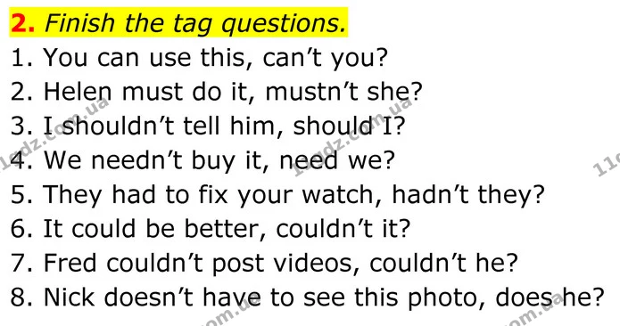 2. Finish the tag questions. — ГДЗ Англійська мова 8 клас Карпюк 2025