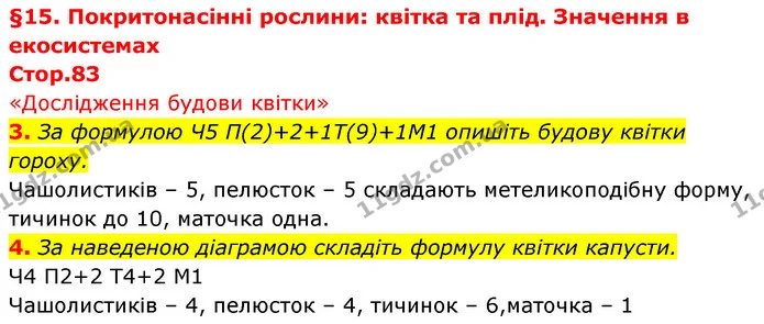 3. За формулою Ч5 П(2)+2+1Т(9)+1М1 опишіть будову квітки гороху. — ГДЗ Біологія 7 клас Тагліна