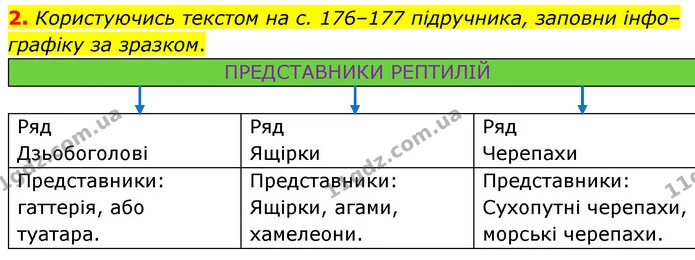 2. Користуючись текстом на с. 176–177 підручника, заповни інфо–графіку за зразком. — ГДЗ робочий зошит Біологія 7 клас Тагліна