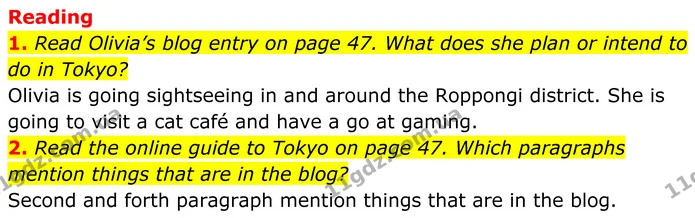 1. Read Olivia’s blog entry on page 47. What does she plan or intend to — ГДЗ Англійська мова 8 клас Стайрінг (Prepare)