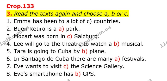 3. Read the texts again and choose a, b or c. — ГДЗ Англійська мова 6 клас Карпюк 2023
