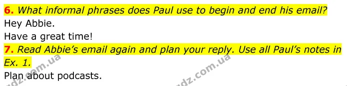6. What informal phrases does Paul use to begin and end his email? — ГДЗ Англійська мова 8 клас Стайрінг (Prepare)