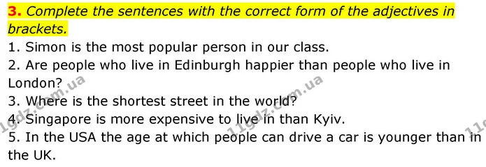 3. Complete the sentences with the correct form of the adjectives in brackets. — ГДЗ робочий зошит Англійська мова 8 клас Гарет Джонс 2025