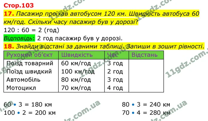 17. Пасажир проїхав автобусом 120 км. Швидкість автобуса 60 км/год. Скільки часу пасажир був у дорозі? — ГДЗ Математика 4 клас Логачевська 1-2 ч. 2021