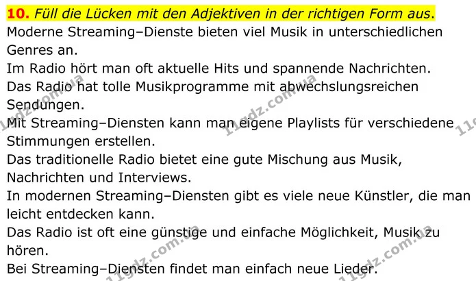 10. Füll die Lücken mit den Adjektiven in der richtigen Form aus. — ГДЗ робочий зошит Німецька мова 8 клас Басай