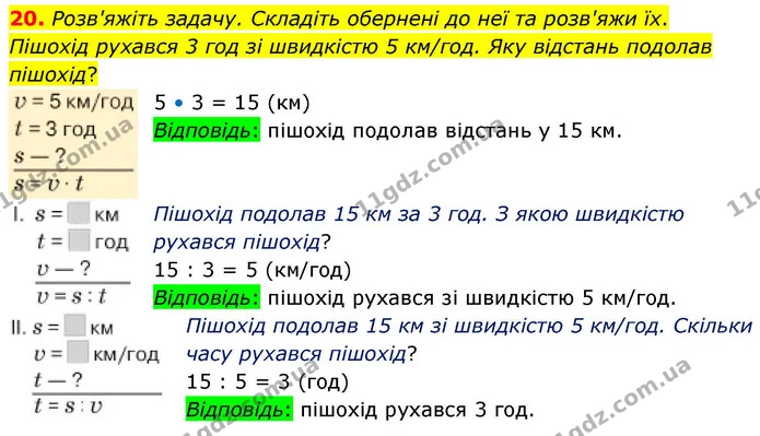 20. Розв'яжіть задачу. Складіть обернені до неї та розв'яжи їх. — ГДЗ Математика 4 клас Логачевська 1 та 2 частини