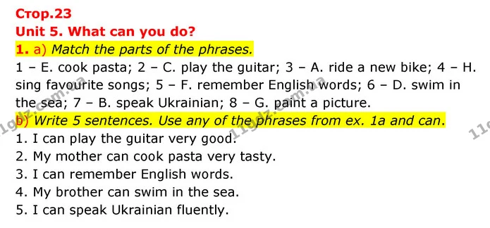 1. a) Match the parts of the phrases. — ГДЗ Робочий зошит Англійська мова 5 клас Косован (Дж. Коста)