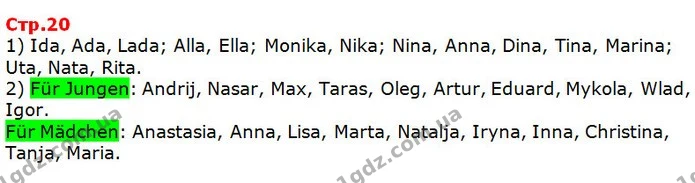 1) Ida, Ada, Lada; Alla, Ella; Monika, Nika; Nina, Anna, Dina, Tina, Marina; Uta, Nata, Rita. — ГДЗ Німецька мова 5 клас Сидоренко 2018