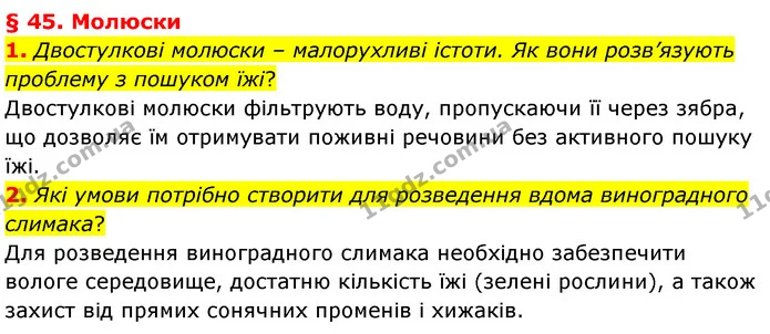 1. Двостулкові молюски – малорухливі істоти. Як вони розв’язують проблему з пошуком їжі? — ГДЗ Біологія 7 клас Балан