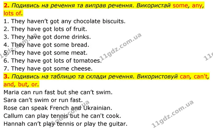 2. Подивись на речення та виправ речення. Використай some, any, lots of. — ГДЗ Англійська мова 5 клас Коста Джоанна