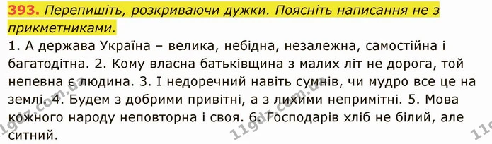 393. Перепишіть, розкриваючи дужки. Поясніть написання не з прикметниками. — ГДЗ Українська мова 6 клас Глазова