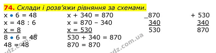74. Склади і розв’яжи рівняння за схемами. — ГДЗ Математика 3 клас Лишенко (1, 2 частина)