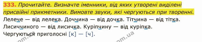 333. Прочитайте. Визначте іменники, від яких утворені виділені присвійні прикметники. Вимовте звуки, які чергуються при творенні. — ГДЗ Українська мова 6 клас Глазова