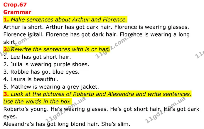1. Make sentences about Arthur and Florence. — ГДЗ Робочий зошит Англійська мова 5 клас Коста (prepare 5)