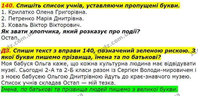 140. Спишіть список учнів, уставляючи пропущені букви. — ГДЗ Українська мова 2 клас Захарійчук