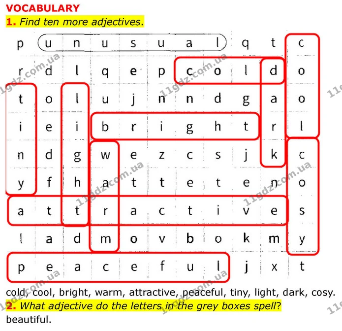 1. Find ten more adjectives. — ГДЗ робочий зошит Англійська мова 7 клас Prepare