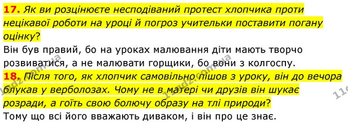 17. Як ви розцінюєте несподіваний протест хлопчика проти нецікавої роботи на уроці й погроз учительки поставити погану оцінку? — ГДЗ Українська література 5 клас Заболотний
