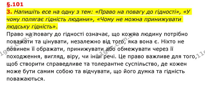 3. Напишіть есе на одну з тем: «Право на повагу до гідності», «У чому полягає гідність людини», «Чому не можна принижувати людську — ГДЗ Українська мова 6 клас Авраменко
