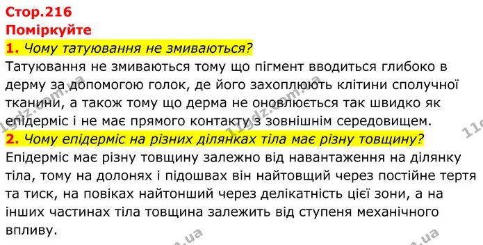 1. Чому татуювання не змиваються? — ГДЗ Біологія 8 клас Балан