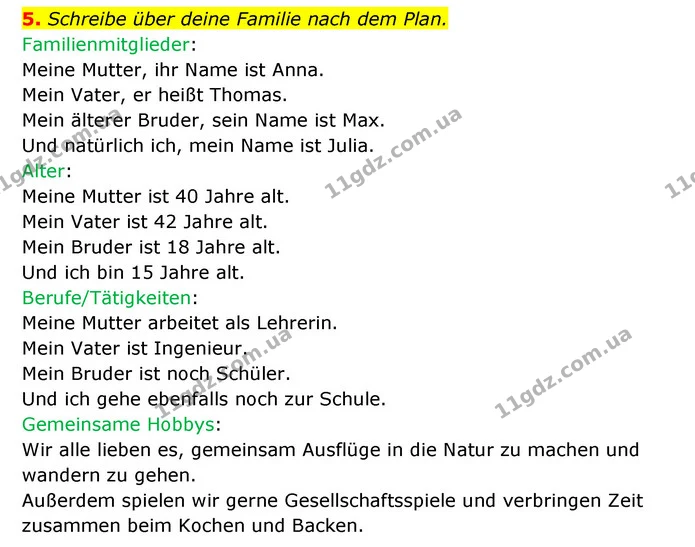 5. Schreibe über deine Familie nach dem Plan. — ГДЗ Німецька мова 6 клас Сотникова 2 рік (2023)