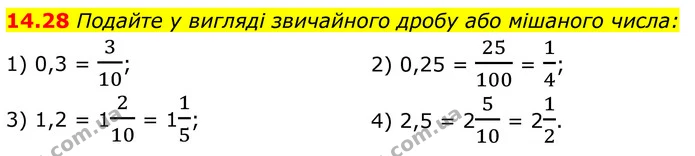 14.28 Подайте у вигляді звичайного дробу або мішаного числа: — ГДЗ Алгебра 8 клас Істер