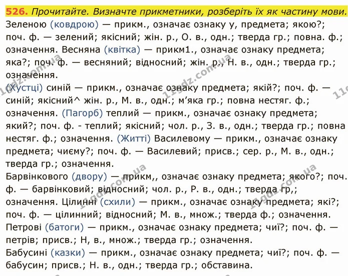 526. Прочитайте. Визначте прикметники, розберіть їх як частину мови. — ГДЗ Українська мова 6 клас Глазова