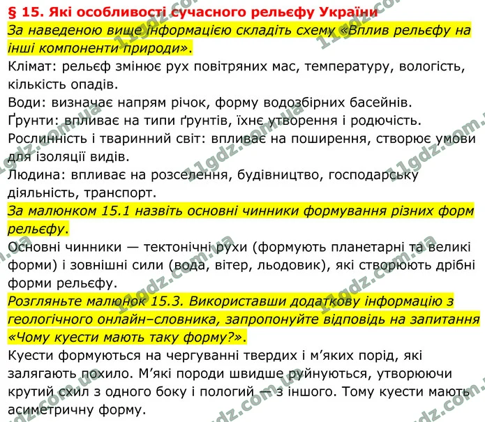 За наведеною вище інформацією складіть схему «Вплив рельєфу на інші компоненти природи». — ГДЗ Географія 8 клас Гільберг 2025