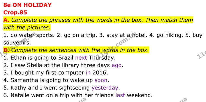 A. Complete the phrases with the words in the box. Then match them with the pictures. — ГДЗ зошит Англійська мова 5 клас Мітчелл