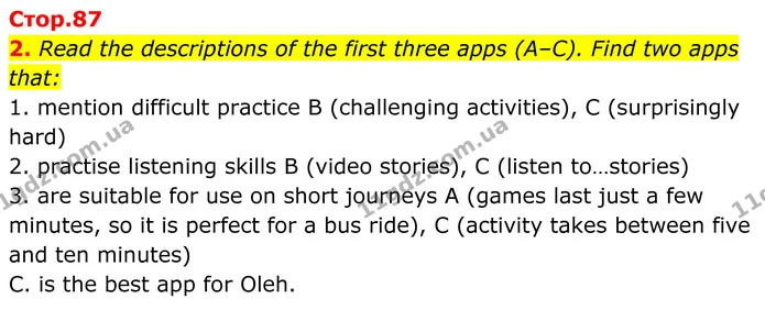 2. Read the descriptions of the first three apps (A–C). Find two apps that: — ГДЗ Англійська мова 8 клас Стайрінг (Prepare)