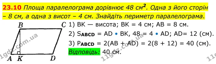 23.10 Площа паралелограма дорівнює 48 см2. Одна з його сторін — ГДЗ Геометрія 8 клас Істер