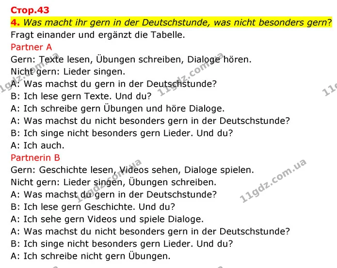 4. Was macht ihr gern in der Deutschstunde, was nicht besonders gern? Fragt einander und ergänzt die Tabelle. — ГДЗ Німецька мова 6 клас Сотникова 2 рік (2023)