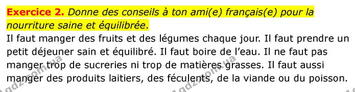 Exercice 2. Donne des conseils à ton ami(e) français(e) pour la nourriture saine et équilibrée. — ГДЗ Французька мова 7 клас Чумак