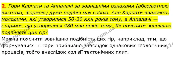 2. Гори Карпати та Аппалачі за зовнішніми ознаками (абсолютною висотою, формою) дуже подібні між собою. Але Карпати вважають молодими — ГДЗ Географія 6 клас Запотоцький