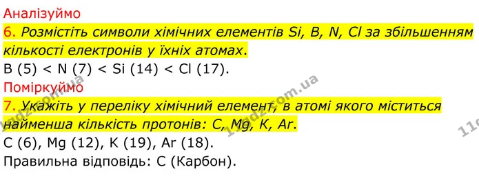 6. Розмістіть символи хімічних елементів Si, В, N, Cl за збільшенням кількості електронів у їхніх атомах. — ГДЗ Хімія 8 клас Попель
