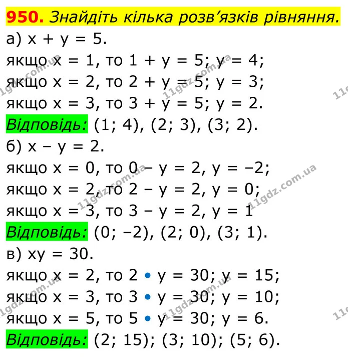 950. Знайдіть кілька розв’язків рівняння. — ГДЗ Алгебра 7 клас Бевз