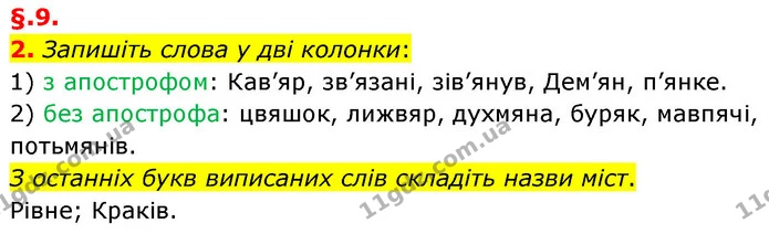 2. Запишіть слова у дві колонки: — ГДЗ Українська мова 6 клас Авраменко