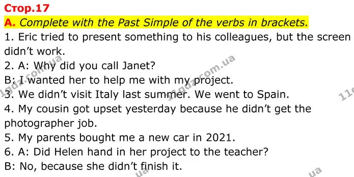 A. Complete with the Past Simple of the verbs in brackets. — ГДЗ граматика Англійська мова 7 клас Мітчелл