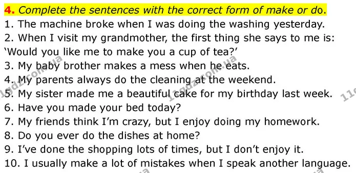 4. Complete the sentences with the correct form of make or do. — ГДЗ робочий зошит Англійська мова 7 клас Prepare