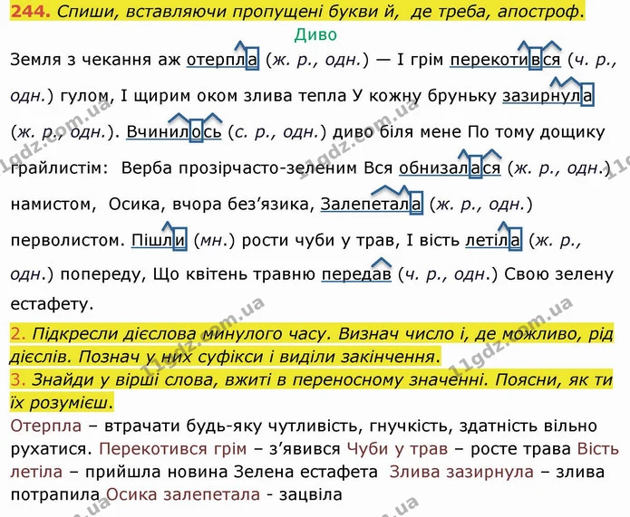 244. Спиши, вставляючи пропущені букви й, де треба, апостроф. — ГДЗ Українська мова та читання 4 клас Коваленко