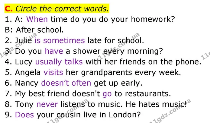 C. Circle the correct words. — ГДЗ Збірник тестів Англійська мова 5 клас Мітчелл (Test Booklet)