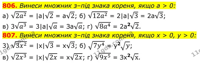 806. Винеси множник з–під знака кореня, якщо а > 0: — ГДЗ Алгебра 8 клас Бевз