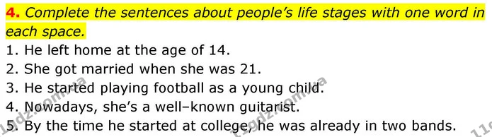 4. Complete the sentences about people’s life stages with one word in each space. — ГДЗ робочий зошит Англійська мова 8 клас Гарет Джонс 2025