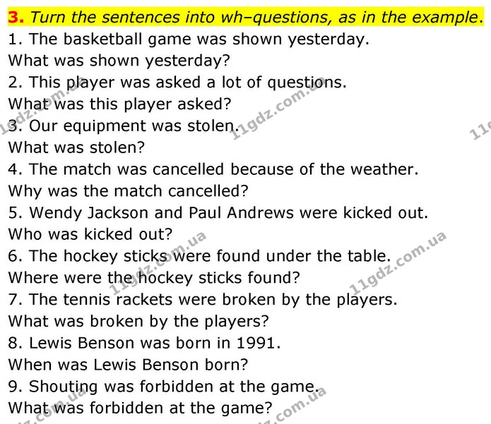 3. Turn the sentences into wh–questions, as in the example. — ГДЗ зошит grammar Англійська мова 7 клас Карпюк