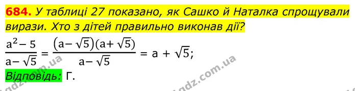 684. У таблиці 27 показано, як Сашко й Наталка спрощували — ГДЗ Алгебра 8 клас Тарасенкова